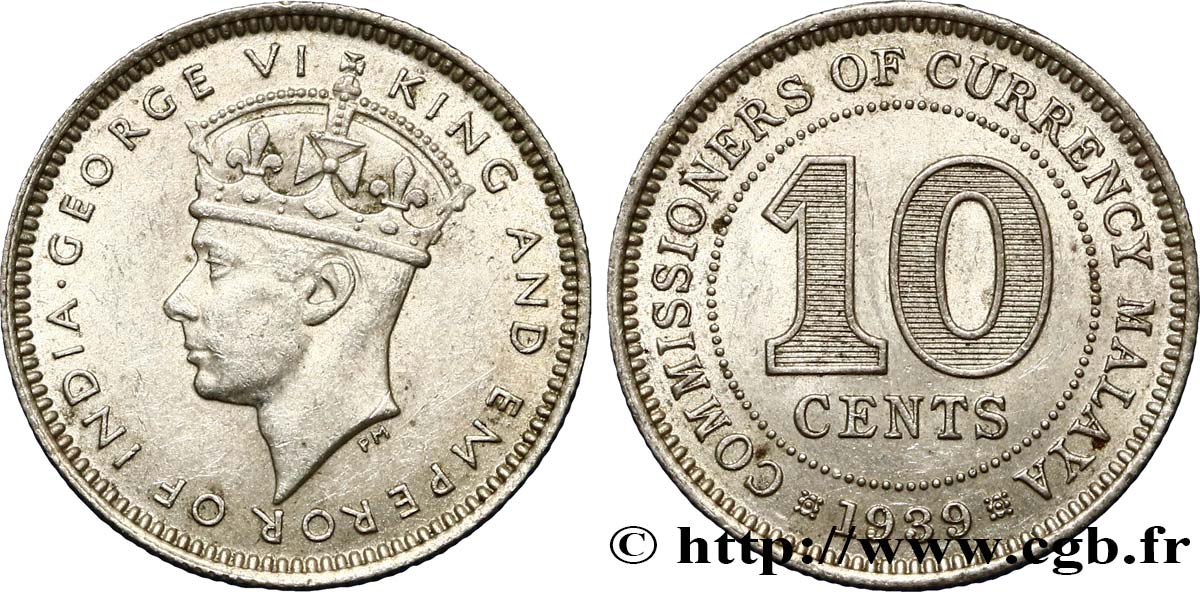 MALESIA 10 Cents Georges VI 1939  SPL 
