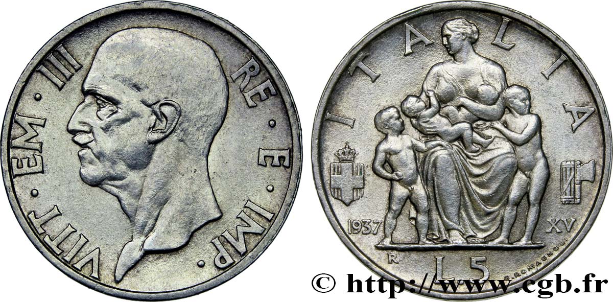 ITALIA 5 Lire Victor Emmanuel III 1937 Rome - R EBC 