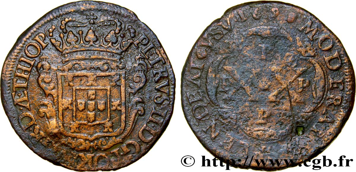 ANGOLA 20 Reis Pierre II 1698  VG 