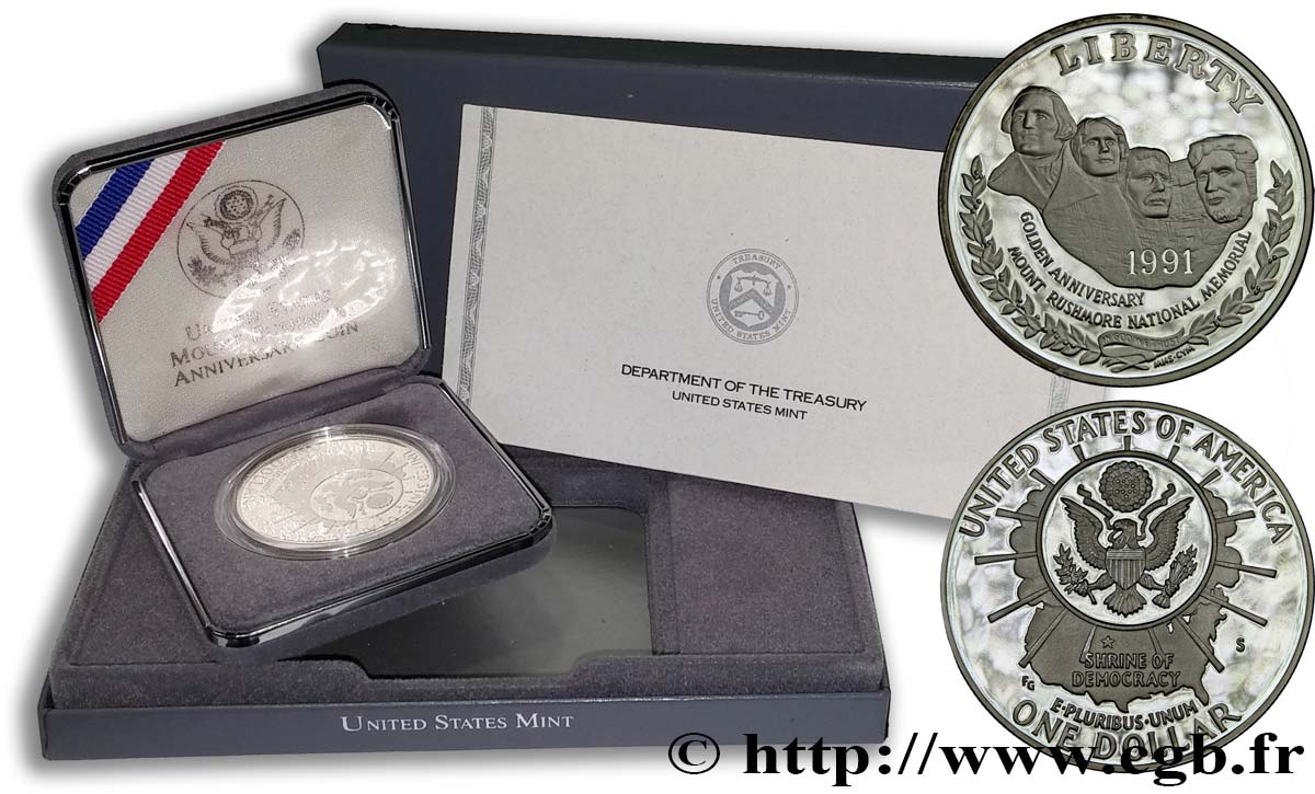 UNITED STATES OF AMERICA 1 Dollar Proof 50e anniversaire du Mont Rushmore 1991 San Francisco - S MS 