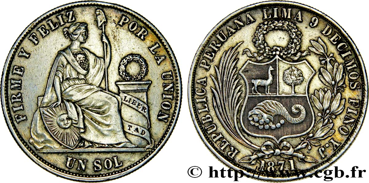 PERU 1 Sol “Liberté” 1871 Lima SS 