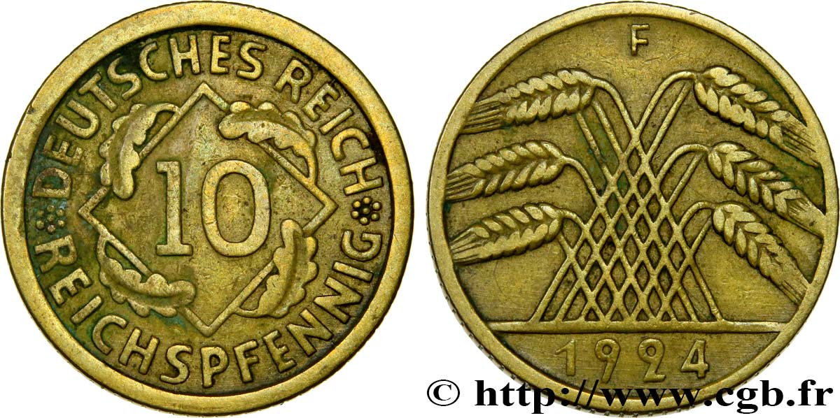 GERMANIA 10 Reichspfennig 1924 Stuttgart - F q.BB 