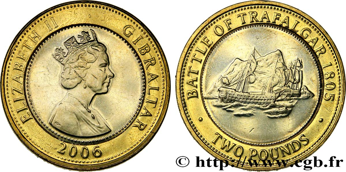 GIBRALTAR 2 Pounds (2 Livres) Élisabeth II / bataille navale de Trafalgar en 1805 2006  AU 
