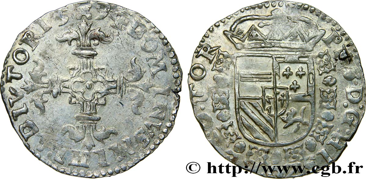 SPANISH LOW COUNTRIES - TOURNAI - PHILIPPE II OF SPAIN Double patard 1594 Tournai AU 