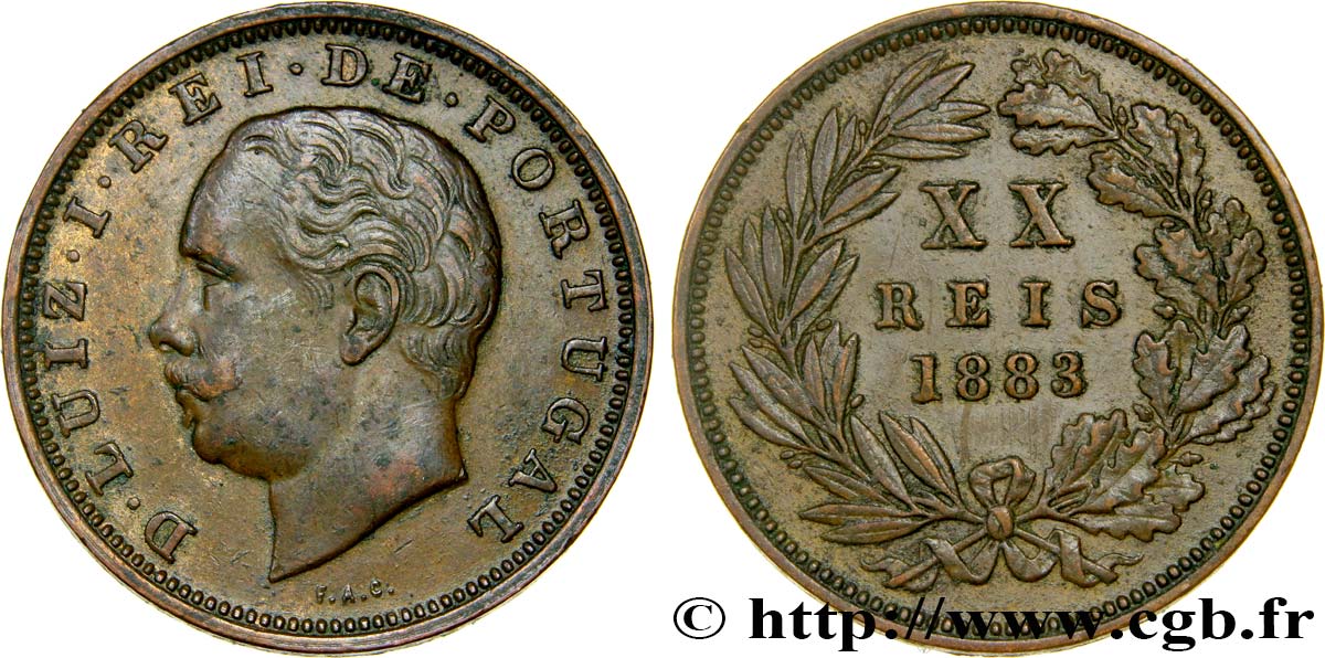 PORTUGAL 20 Réis Louis Ier 1883  AU/XF 