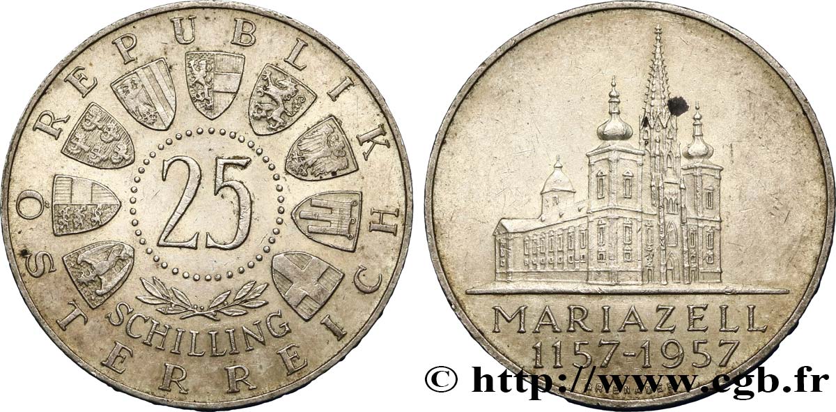 AUSTRIA 25 Schilling 800e anniversaire de Mariazell 1957  MBC+/EBC 