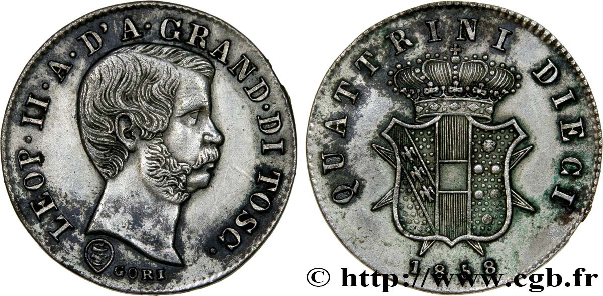 ITALY - TUSCANY 10 Quattrini Léopold II 1858 Florence AU 