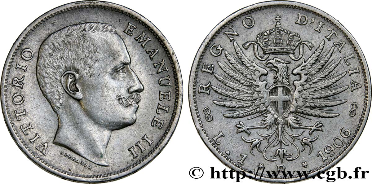 ITALIA 1 Lire Victor Emmanuel III 1906 Rome - R EBC 