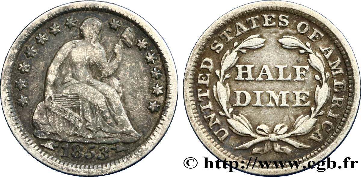 UNITED STATES OF AMERICA 1/2 Dime Liberté assise 1853 Philadelphie VF 