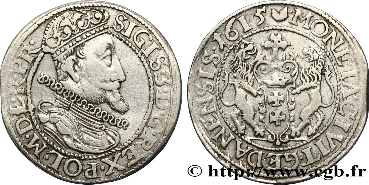 POLONIA - SIGISMONDO III VASA 1/4 Thaler ou ort koronny 1615 Dantzig q.BB 