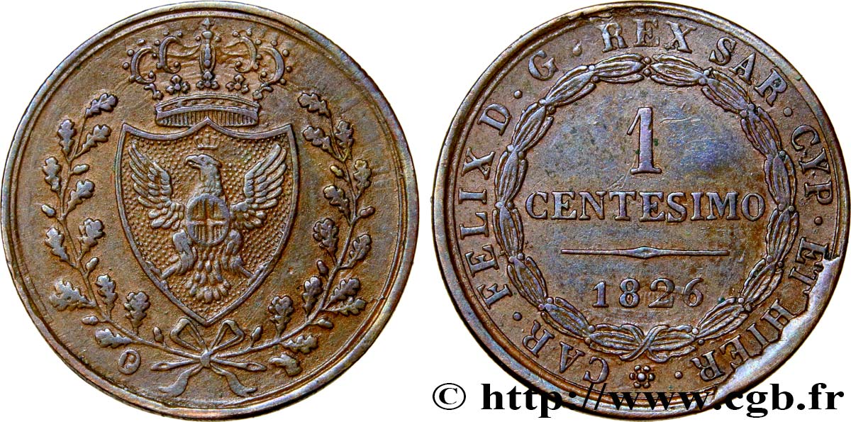 ITALY - KINGDOM OF SARDINIA 1 Centesimo Charles-Félix “P” 1826 Turin AU 