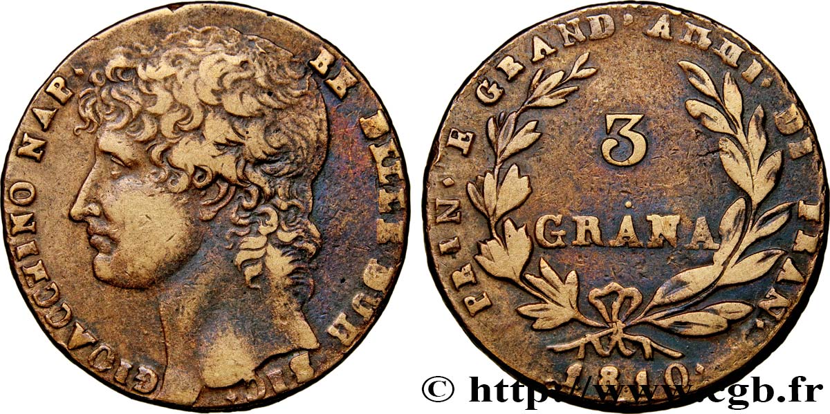 ITALIA - REINO DE LAS DOS SICILIAS 3 Grana Joachim Murat 1810  BC+ 