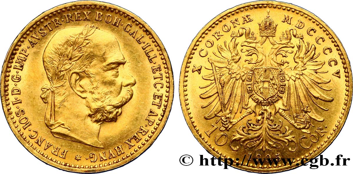AUSTRIA 10 Corona François-Joseph Ier 1905 Vienne EBC 