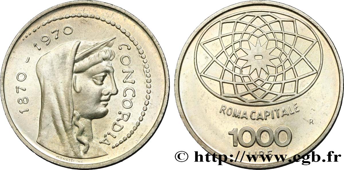 ITALIA 1000 Lire 100e anniversaire de Rome capitale de l’Italie 1970 Rome - R SC 