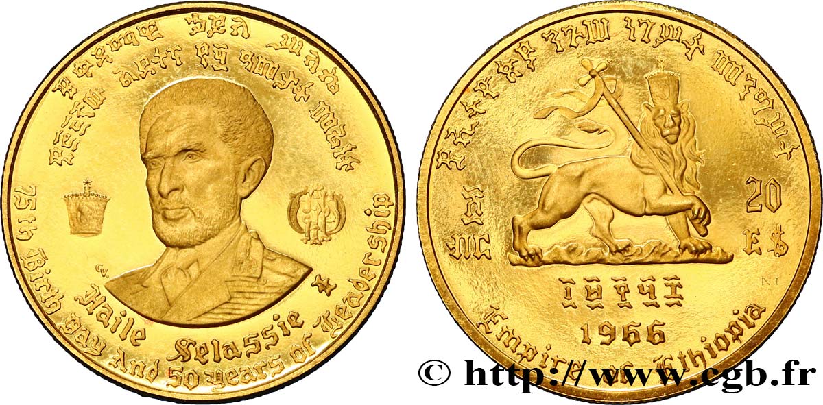 ÉTHIOPIE 20 Dollars empereur Hailé Sélassié 1966  SPL 