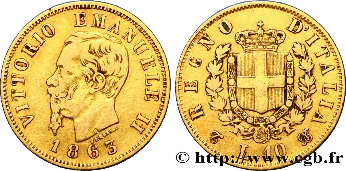 ITALIA 10 Lire Victor Emmanuel II 1863 Turin BC 