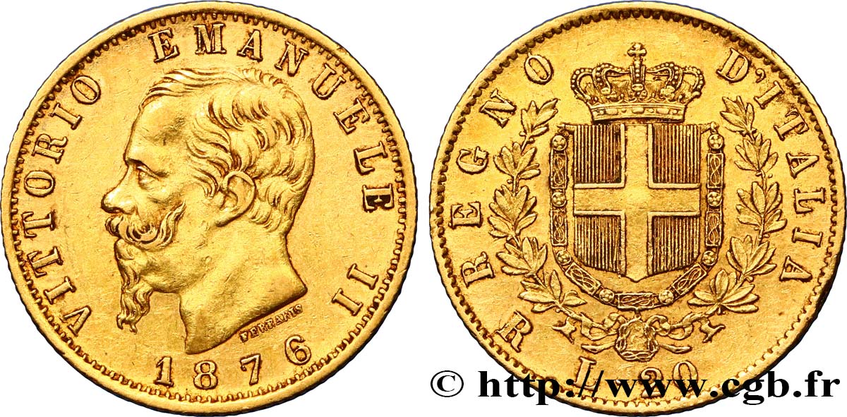 ITALIA 20 Lire Victor Emmanuel II 1876 Rome MBC 