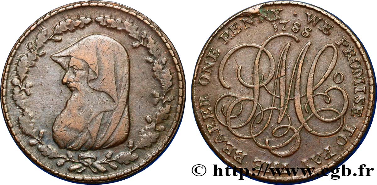 BRITISH TOKENS OR JETTONS Penny Anglesey (Pays de Galles) Parys Mine Company 1788 Birmingham VF 