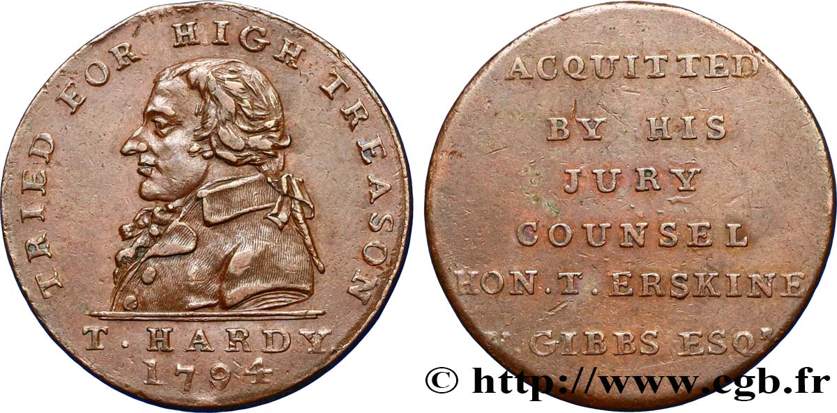 REINO UNIDO (TOKENS) 1/2 Penny Londres (Middlesex) T. Hardy 1794  MBC+/MBC 