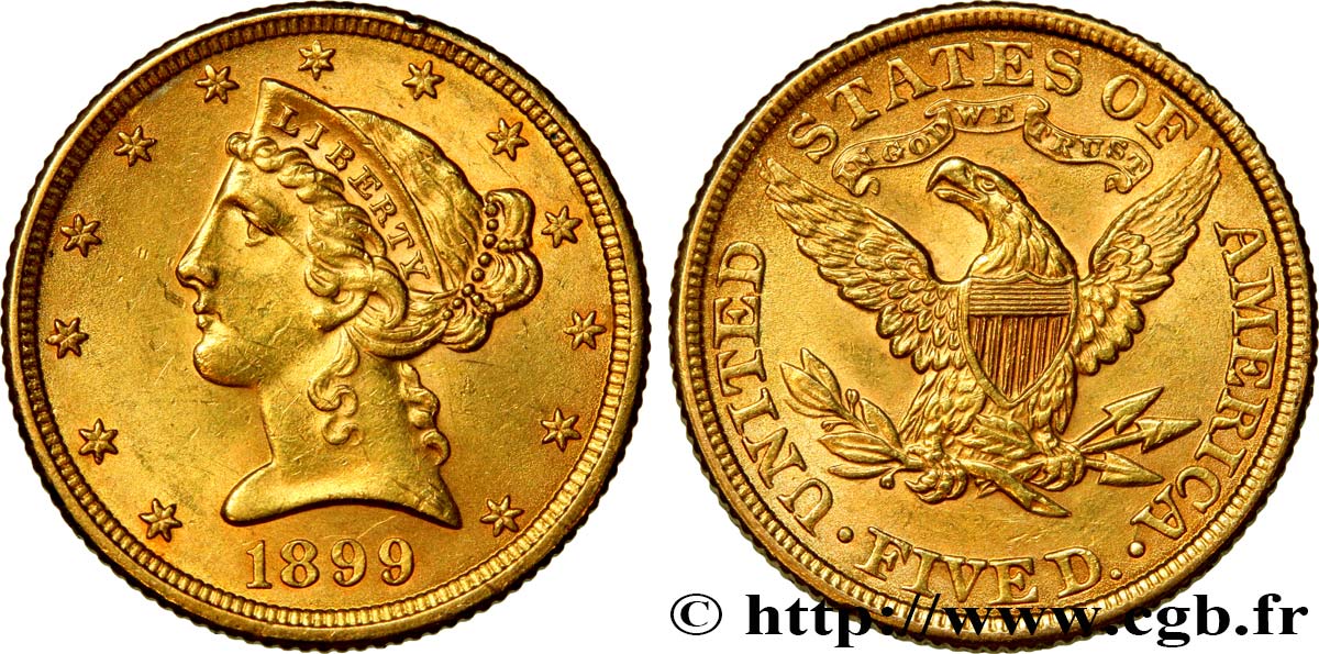 UNITED STATES OF AMERICA 5 Dollars  Liberty  1899 Philadelphie XF 