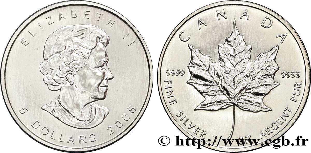 CANADá
 5 Dollars (1 once) Proof feuille d’érable 2008  SC 