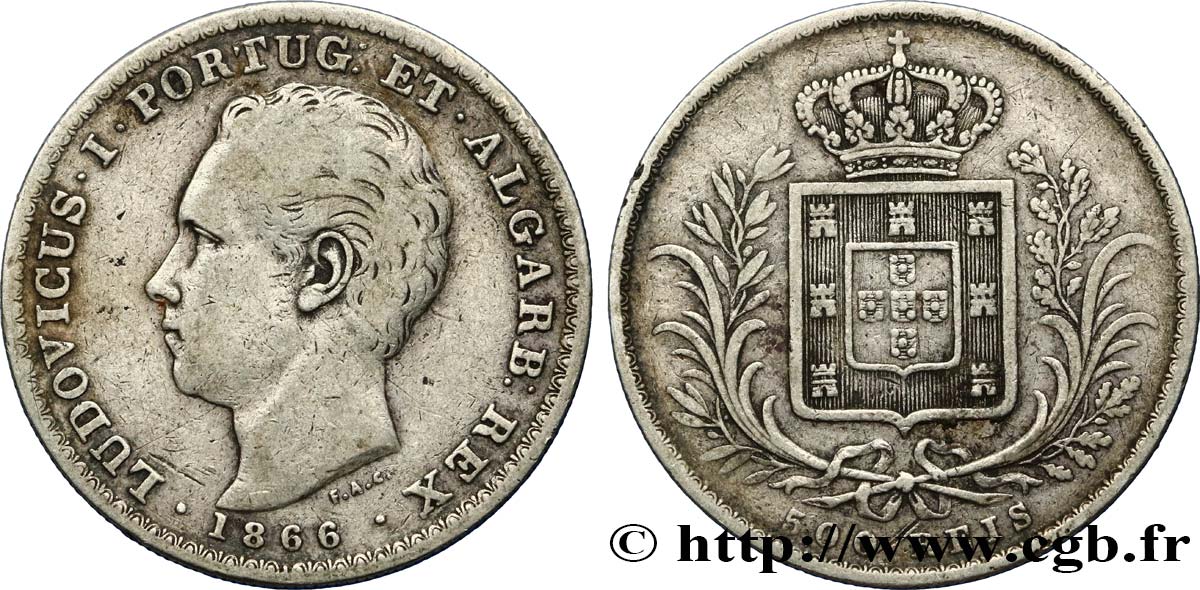 PORTUGAL 500 Reis Louis Ier 1866  TB+ 