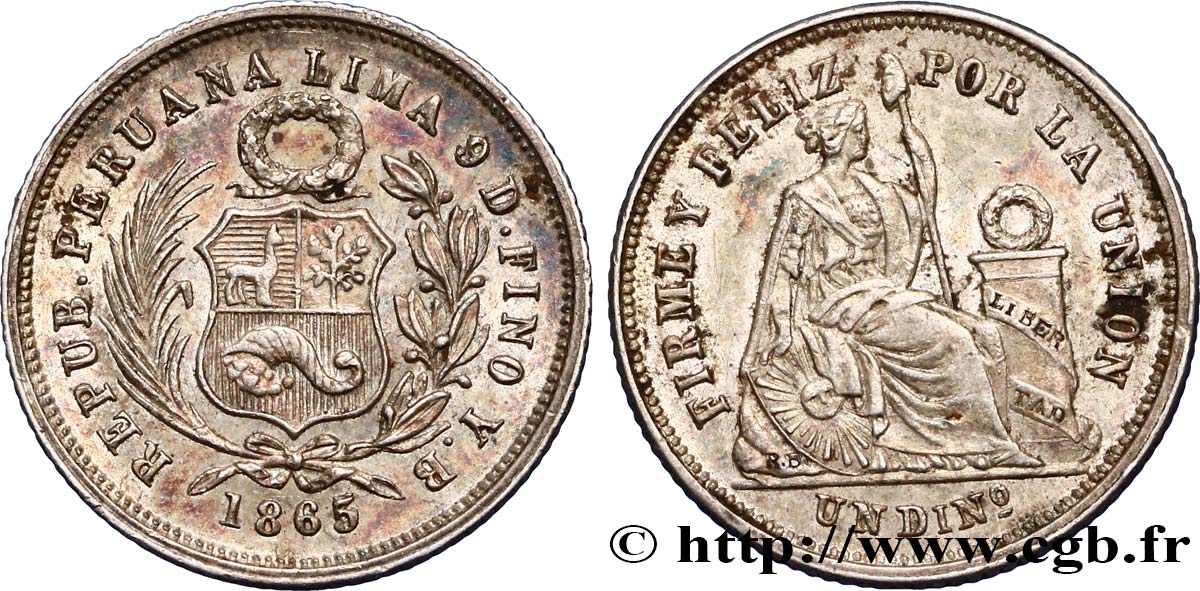 PERU 1 Dinero 1865 Lima AU 