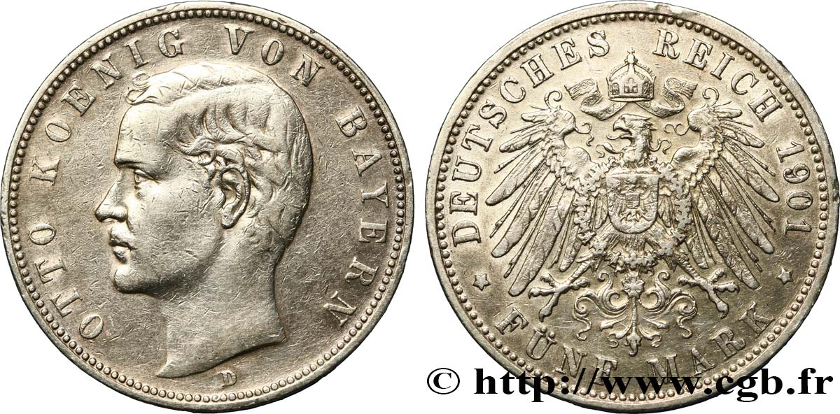 GERMANIA - BAVIERIA 5 Mark Otton Ier 1901 Munich q.BB 