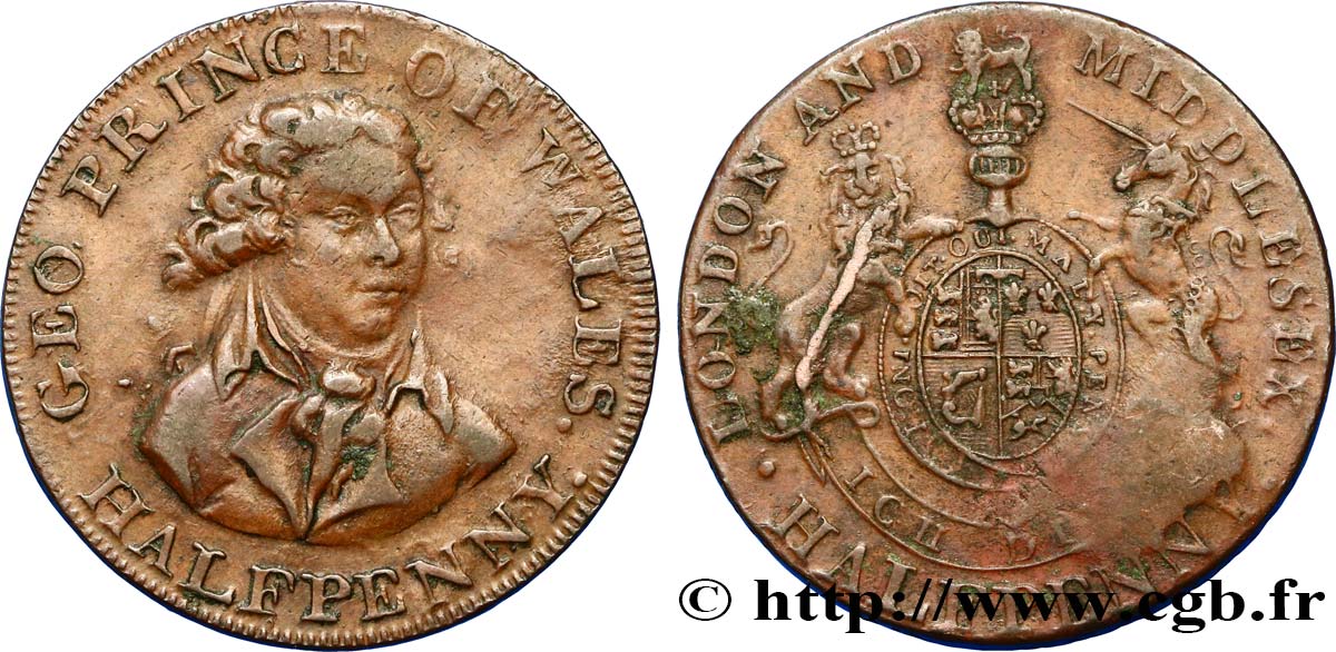 GETTONI BRITANICI 1/2 Penny Middlesex Prince de Galles n.d.  BB/q.BB 