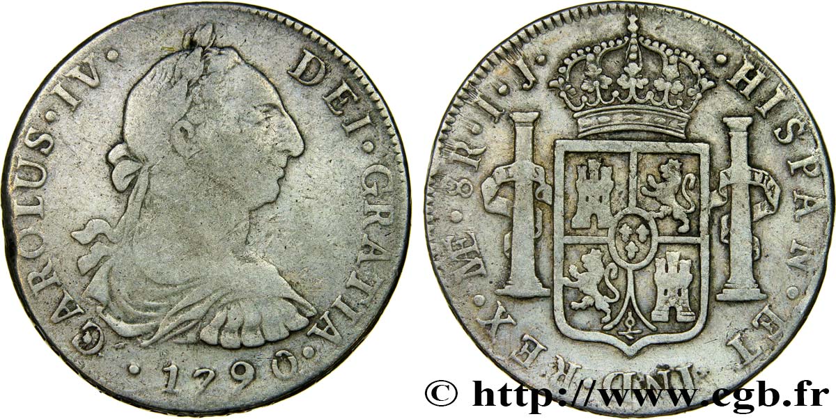 PERU 8 Reales Charles IV 1790 Lima VF/VF 