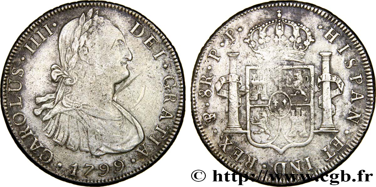 BOLIVIA 8 Reales Charles IV 1799 Potosi BC+ 