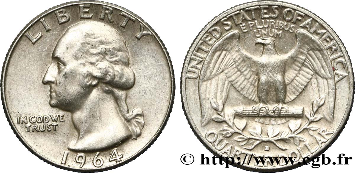 STATI UNITI D AMERICA 1/4 Dollar Georges Washington 1964 Denver SPL 