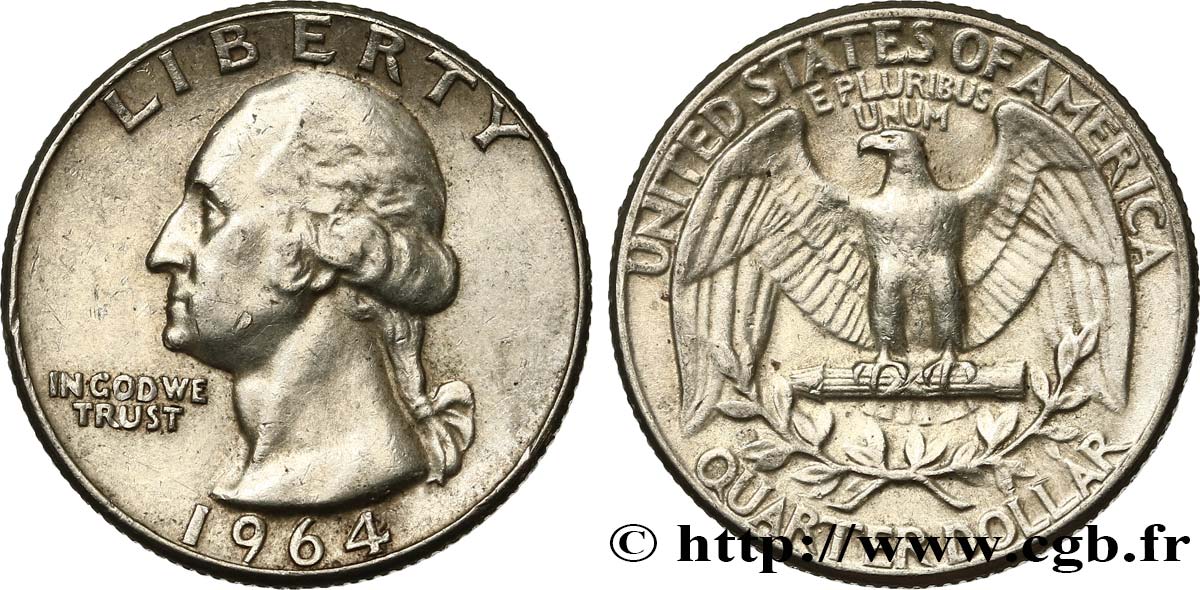 ÉTATS-UNIS D AMÉRIQUE 1/4 Dollar Georges Washington 1964 Philadelphie TTB 