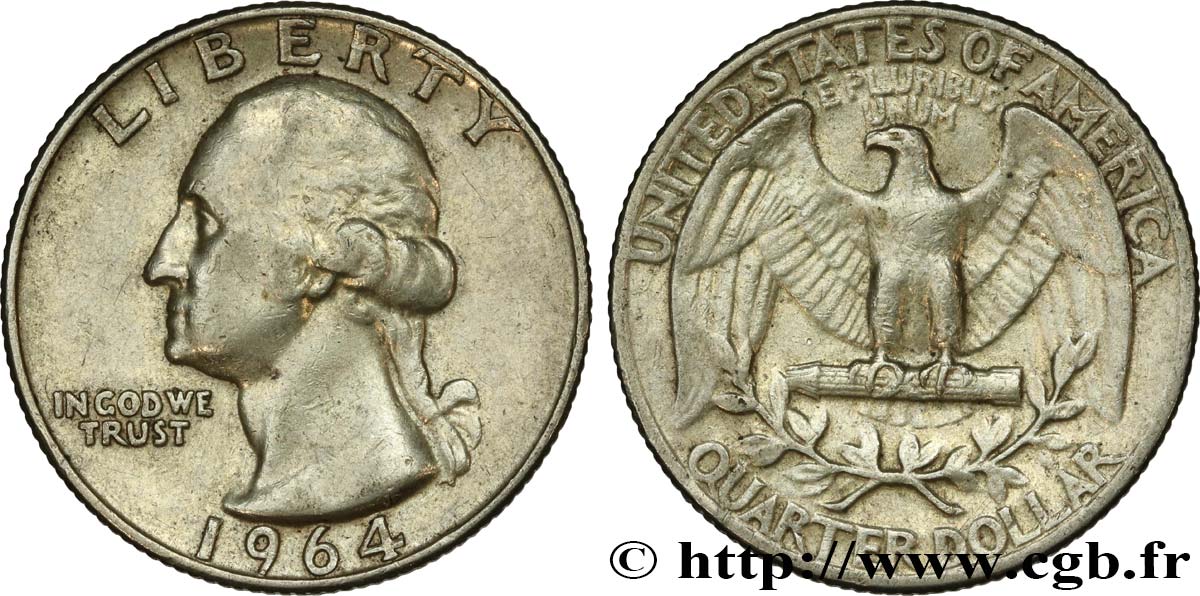 STATI UNITI D AMERICA 1/4 Dollar Georges Washington 1964 Philadelphie BB 