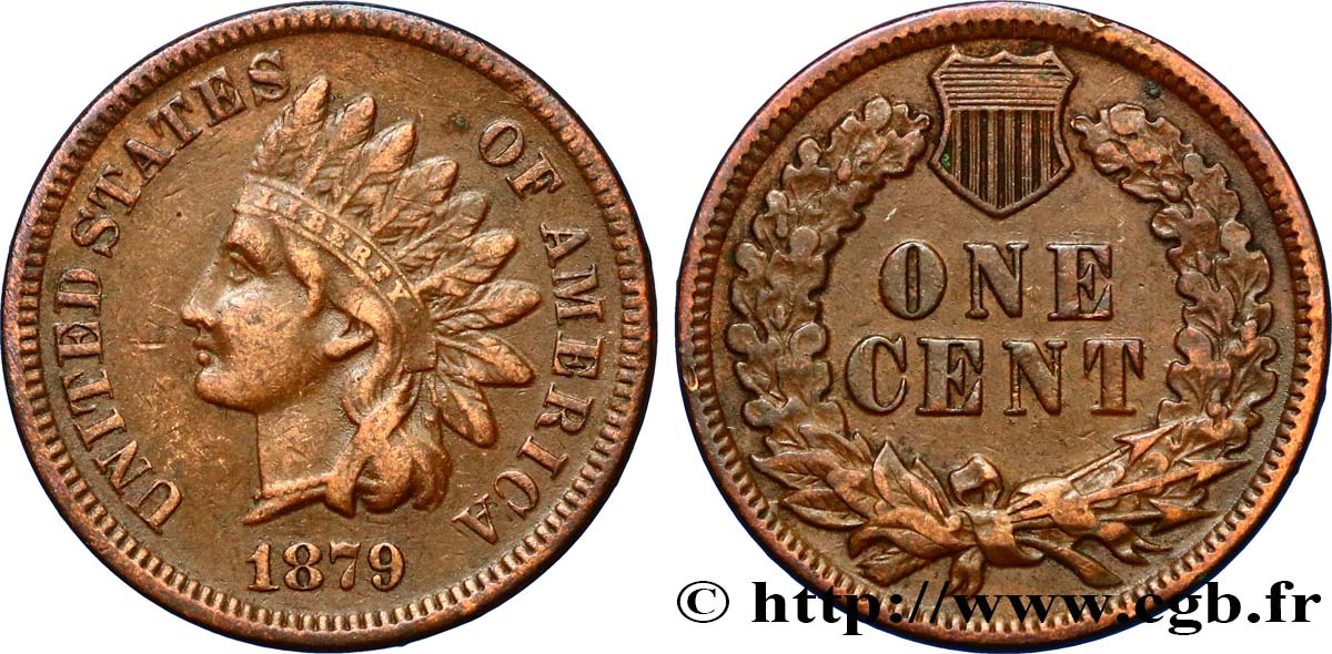 ÉTATS-UNIS D AMÉRIQUE 1 Cent tête d’indien, 3e type 1879 Philadelphie TTB 