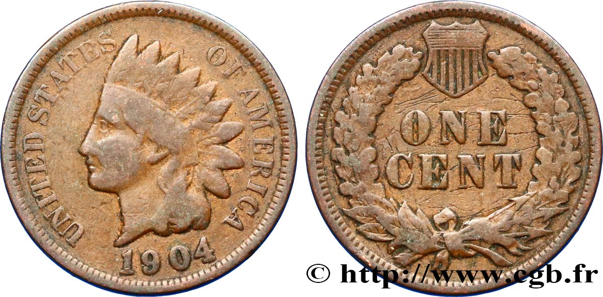 STATI UNITI D AMERICA 1 Cent tête d’indien, 3e type 1904 Philadelphie MB 