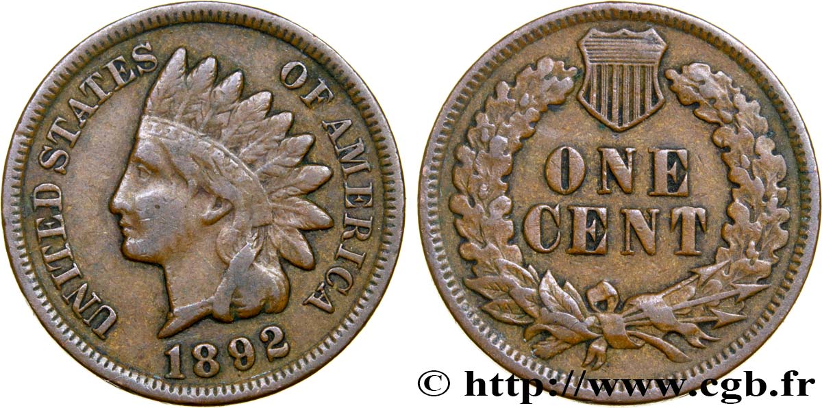 UNITED STATES OF AMERICA 1 Cent tête d’indien, 3e type 1892 Philadelphie XF 