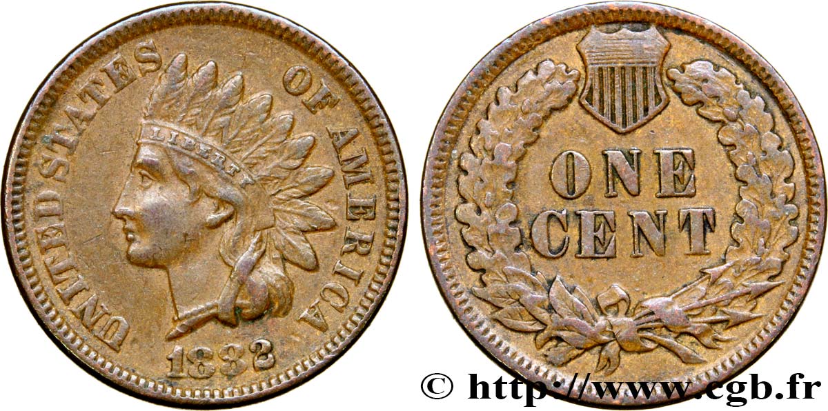 UNITED STATES OF AMERICA 1 Cent tête d’indien, 3e type 1882  XF 