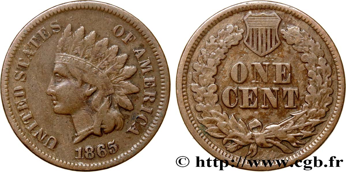 UNITED STATES OF AMERICA 1 Cent tête d’indien, 3e type 1865  VF 
