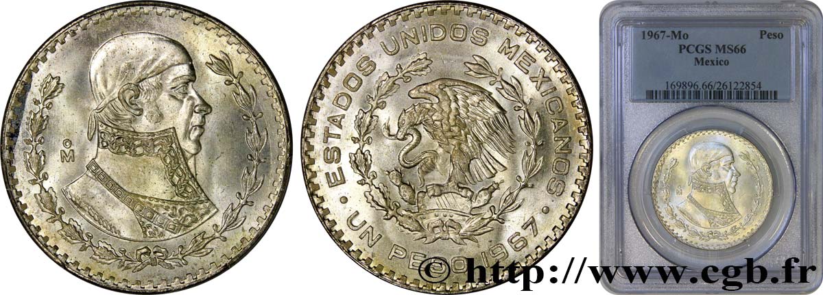 MÉXICO 1 Peso Jose Morelos y Pavon 1967 Mexico FDC66 PCGS