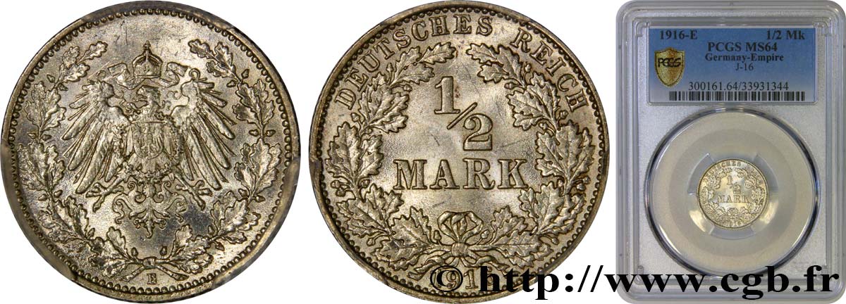 ALEMANIA 1/2 Mark 1916 Muldenhütten - E SC64 PCGS