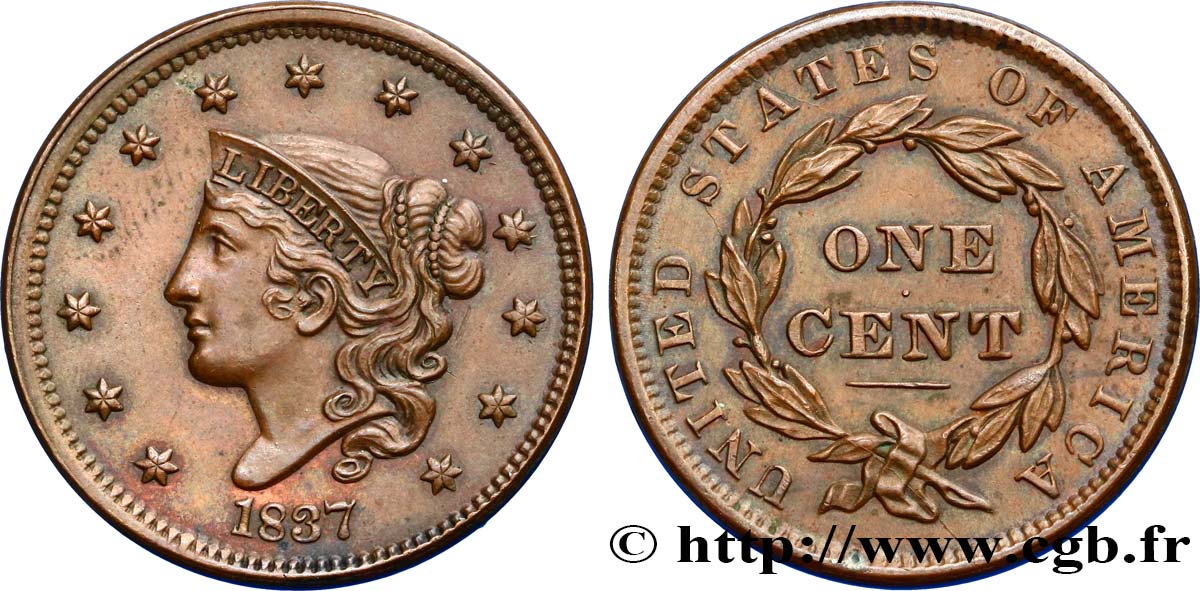 VEREINIGTE STAATEN VON AMERIKA 1 Cent Liberté “Matron Head” modifié 1837  fVZ/VZ 