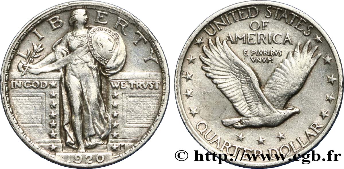 STATI UNITI D AMERICA 1/4 Dollar Liberty 1920 Philadelphie BB 