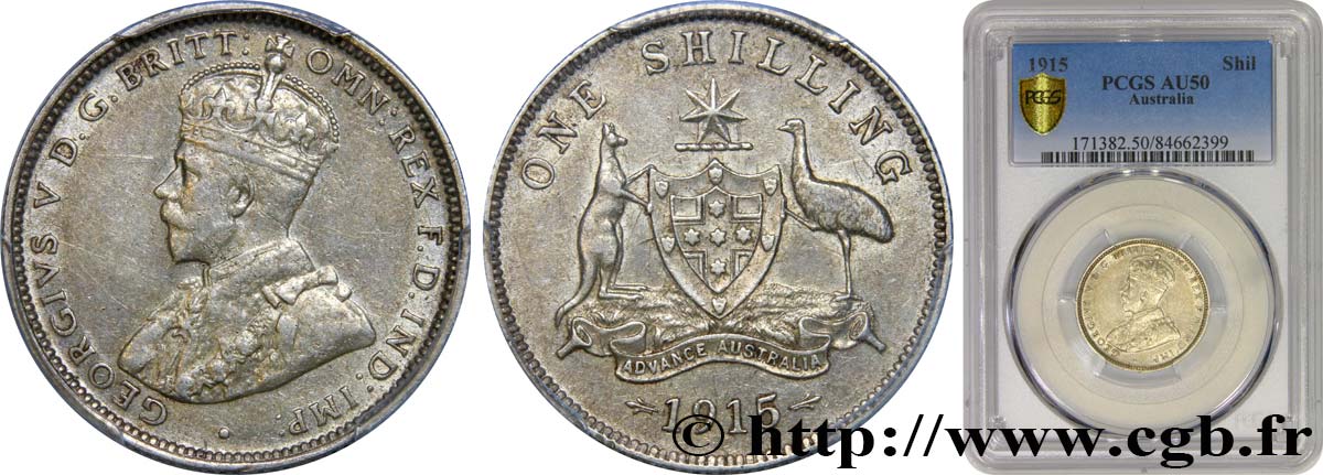 AUSTRALIA 1 Shilling Georges V 1915 Londres MBC50 PCGS