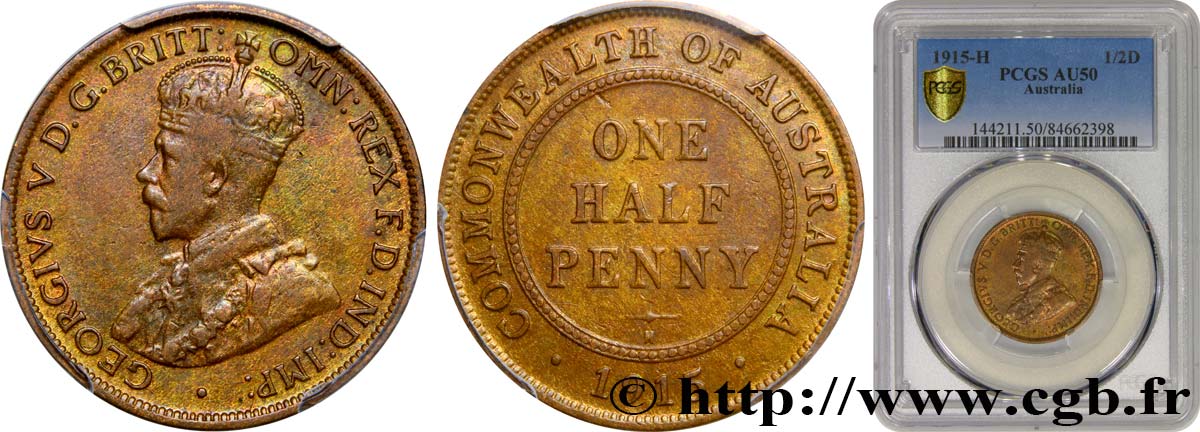 AUSTRALIA 1/2 Penny Georges V 1915 Londres BB50 PCGS