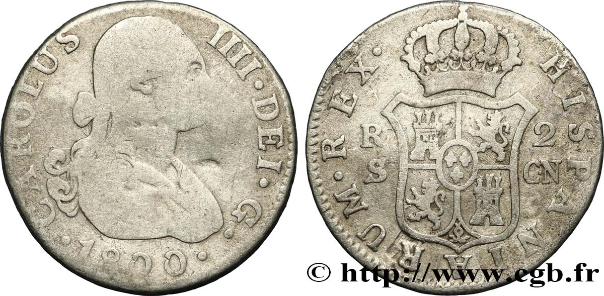 SPAIN 2 Reales Charles IV 1800 Séville F 