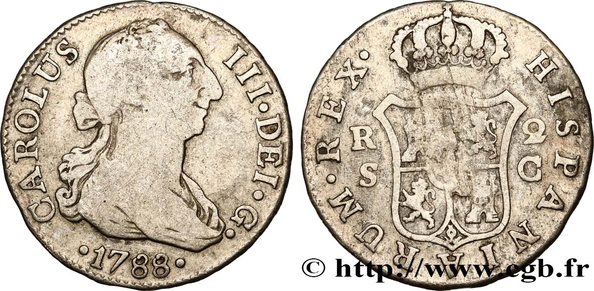SPAGNA 2 Reales Charles III 1788 Séville q.BB 