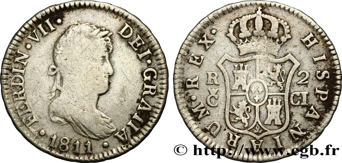 SPAGNA 2 Reales Ferdinand VII 1811 Cadix q.BB 