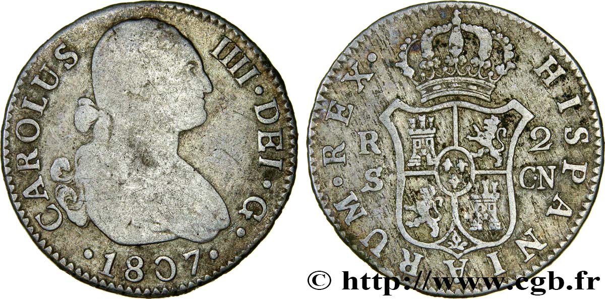 SPAIN 2 Reales Charles IV 1807 Séville VF/XF 