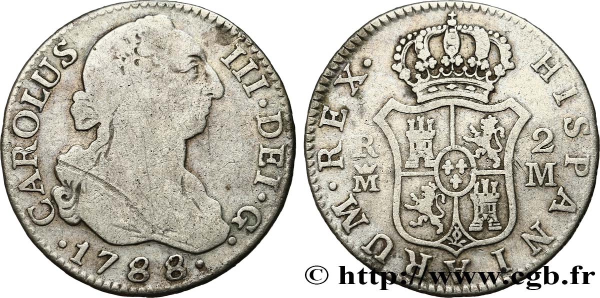 SPAIN 2 Reales Charles III 1788 Madrid VF/VF 